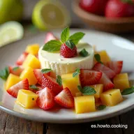 Ensalada de Frutas con Cheesecake Desestructurado y Lim&oacute;n