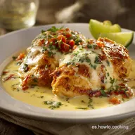 POLLO EN SALSA DE QUESO CREMA: Receta Cremosa, R&aacute;pida y Deliciosa.