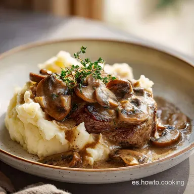 Bistec con Salsa de Champi&ntilde;ones y Pur&eacute; por 30 Min Tarjeta de receta