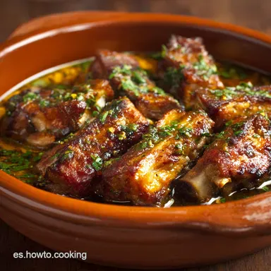 Costillas de Cerdo al Ajillo Receta de Taberna Espa&ntilde;ola Tiernas y Jugosas Tarjeta de receta