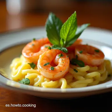 Receta espaguetis cremosos con camarones al ajillo Cena Perfecta en 35 Minutos Tarjeta de receta