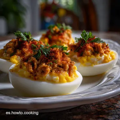 Huevos Rellenos: Receta Tradicional con At&uacute;n Tarjeta de receta