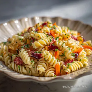 Ingredientes Ensalada de Pasta Fr&iacute;a: Make-Ahead, Vibrante y Crujiente Tarjeta de receta