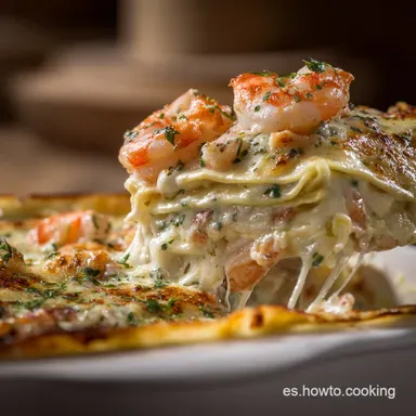 Lasagna de Camarones al Ajo Receta Cremosa Gourmet Paso a Paso Tarjeta de receta