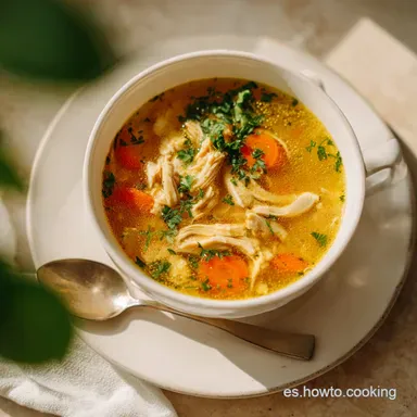 Sopa de Pollo Casera y F&aacute;cil para 4 Porciones Tarjeta de receta