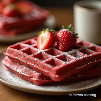 Waffles Red Velvet Receta F&aacute;cil para Desayunos de Fiesta Tarjeta de receta