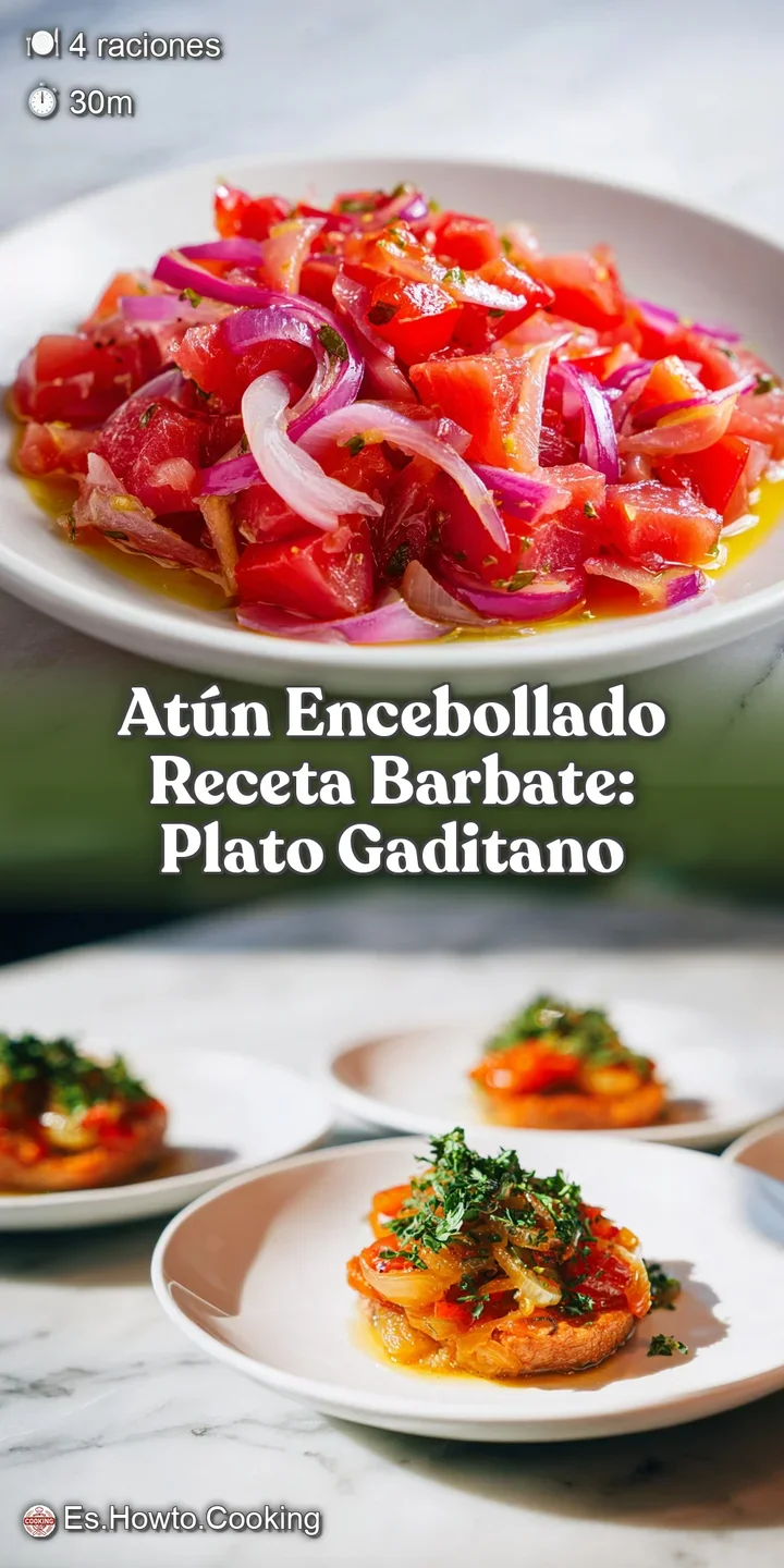 Close-up shot reveals tender flakes of ruby-red tuna, bathed in a sweet, dark, caramelized onion sauce. Irresistibly savory.