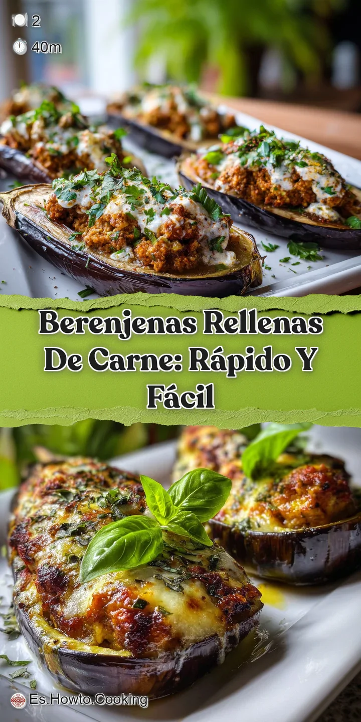 Close-up of baked stuffed eggplant, glistening with melted cheese, ground beef filling, and a sprinkle of herbs.