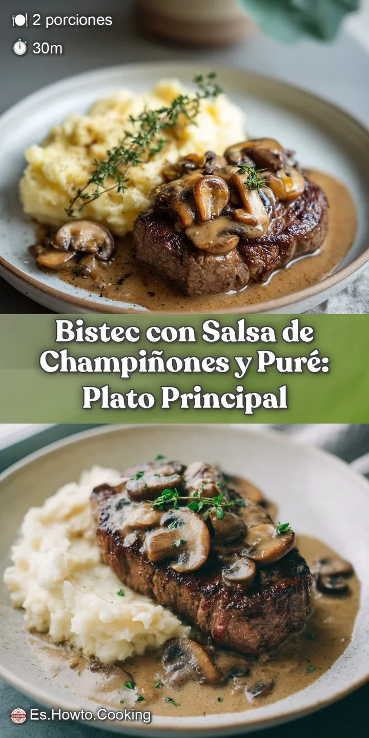 Close-up reveals tender steak slices glistening with rich, creamy mushroom sauce. Steam hints at warmth, appetizing texture.