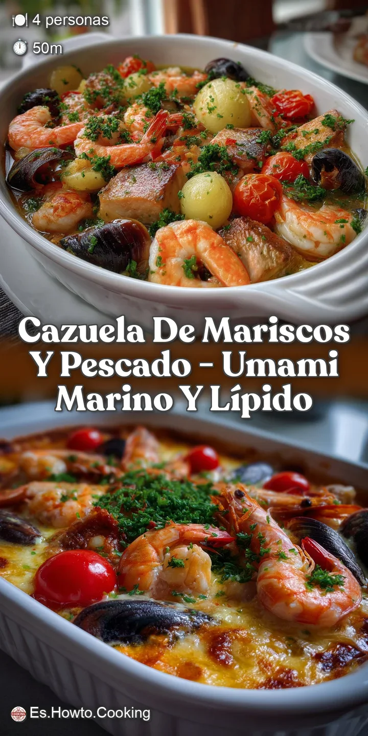 Close-up of a steaming spoonful of cazuela. The medley of shellfish and fish glistens in a flavorful, deeply-colored broth...