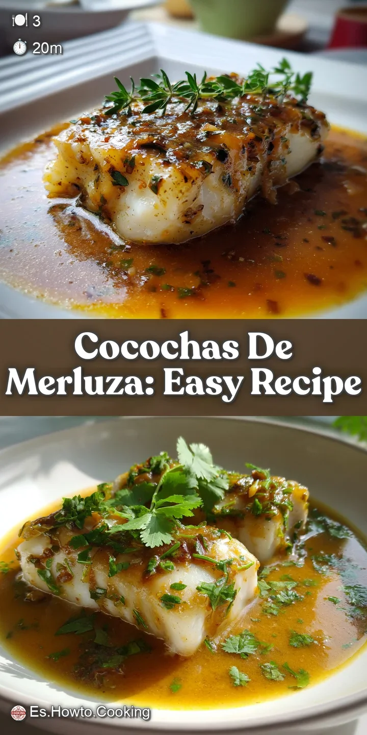 Close-up of shimmering cocochas glistening in a bright green sauce, showcasing their delicate texture and the vibrant herb...