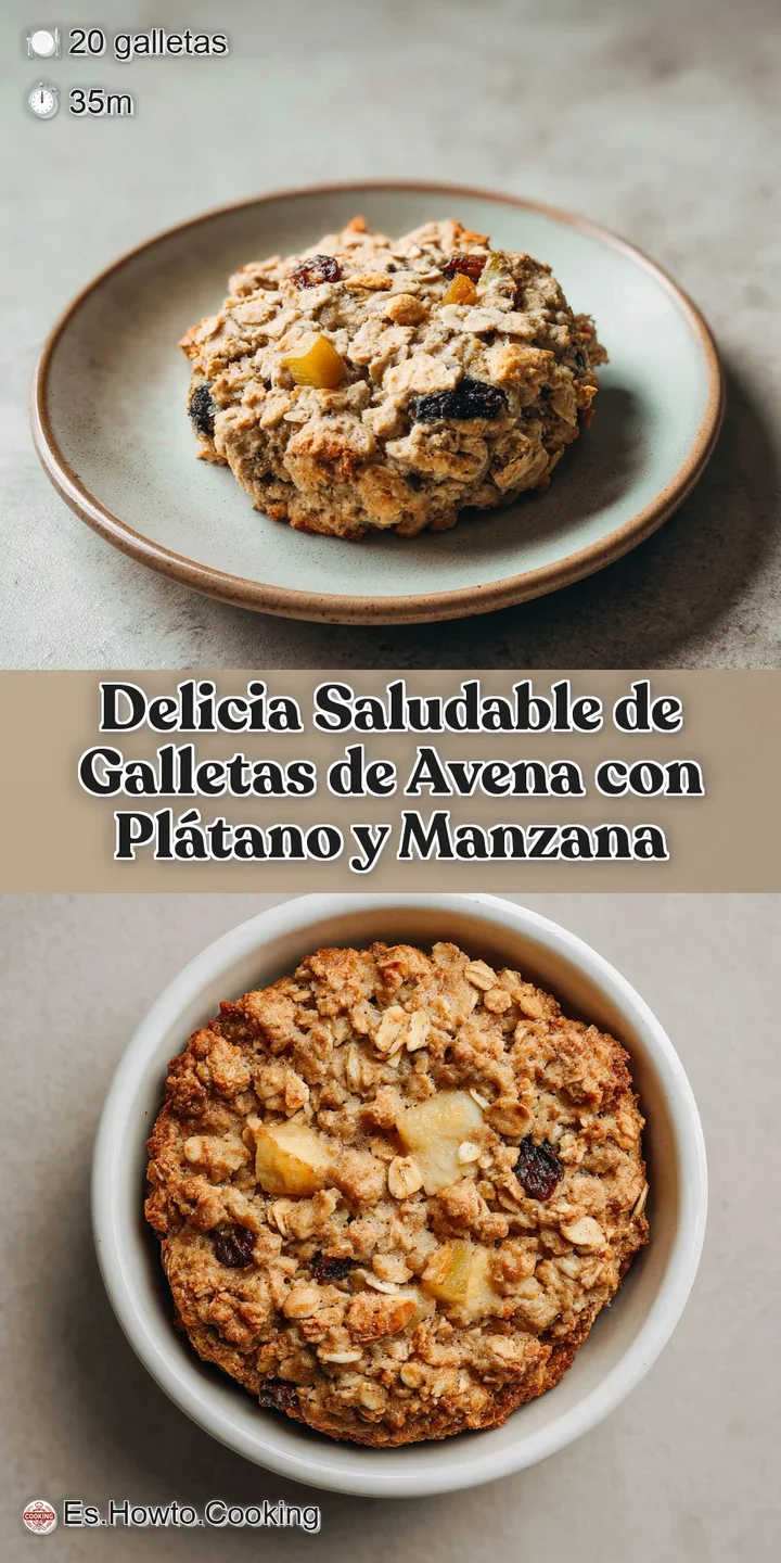 Close-up of an oat cookie revealing chunks of soft apple and ripe banana. Slightly crisp edges, with a moist, chewy interi...