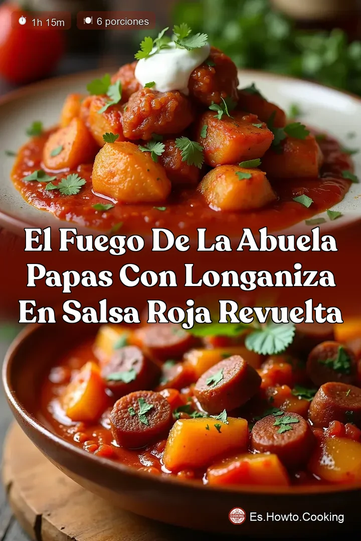 El Fuego de la Abuela Papas con Longaniza en Salsa Roja Revuelta