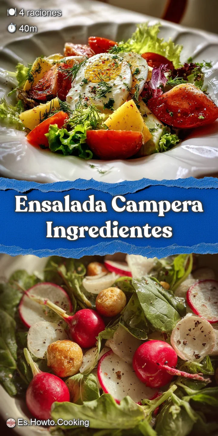 Close-up of Ensalada campera, showing the juicy burst of a tomato alongside tender potato and briny olives, highlighting t...