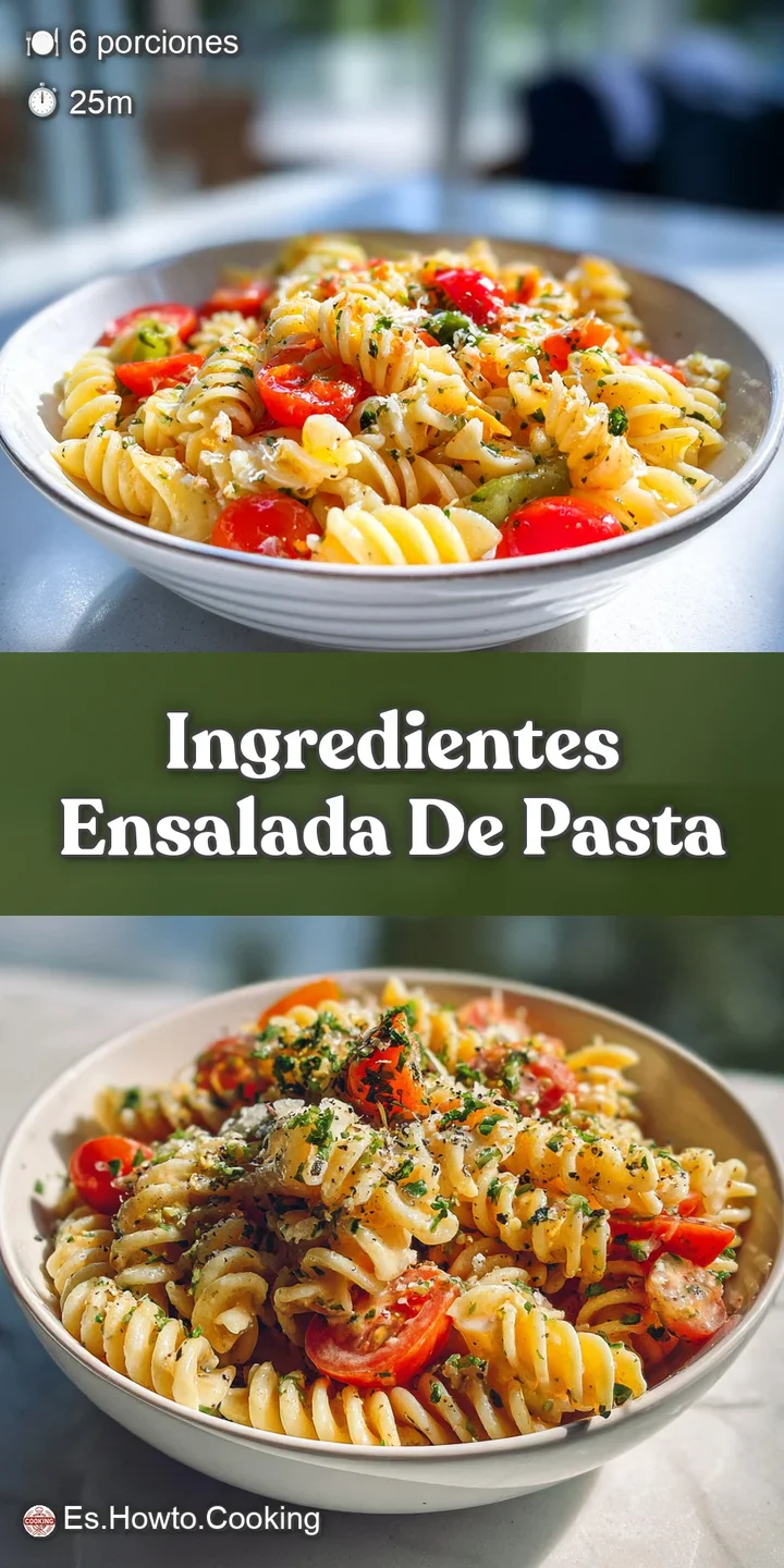 Close-up view of a cold pasta salad, highlighting the glistening surface and inviting combination of crisp vegetables and ...