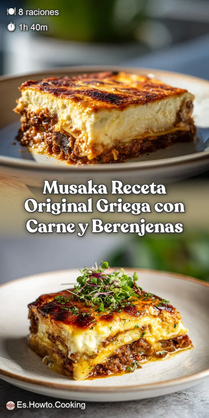 Close-up of moussaka's rich layers: browned ground meat, soft eggplant, topped with a creamy, bubbling b&eacute;chamel sauce.