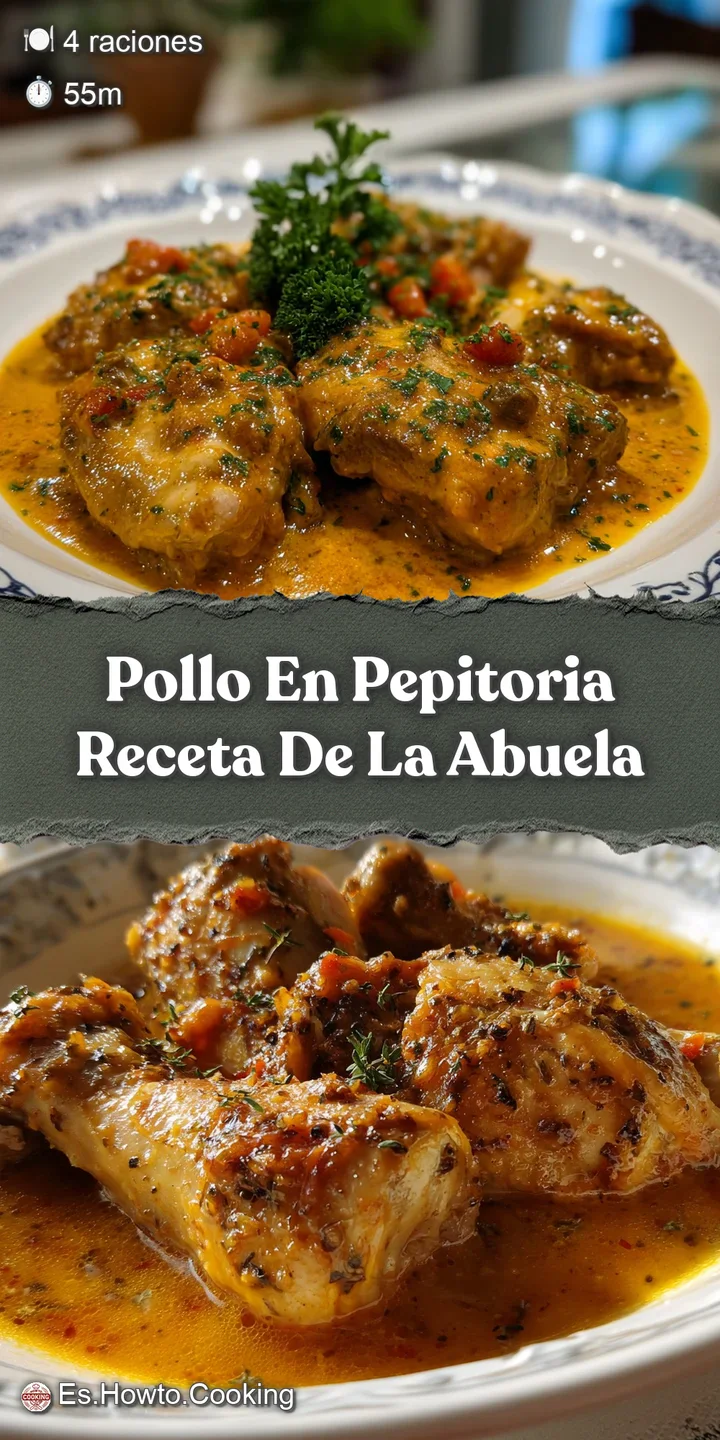 Close-up showcases the savory pepitoria sauce clinging to moist chicken pieces. Toasted almonds add a delightful textural ...