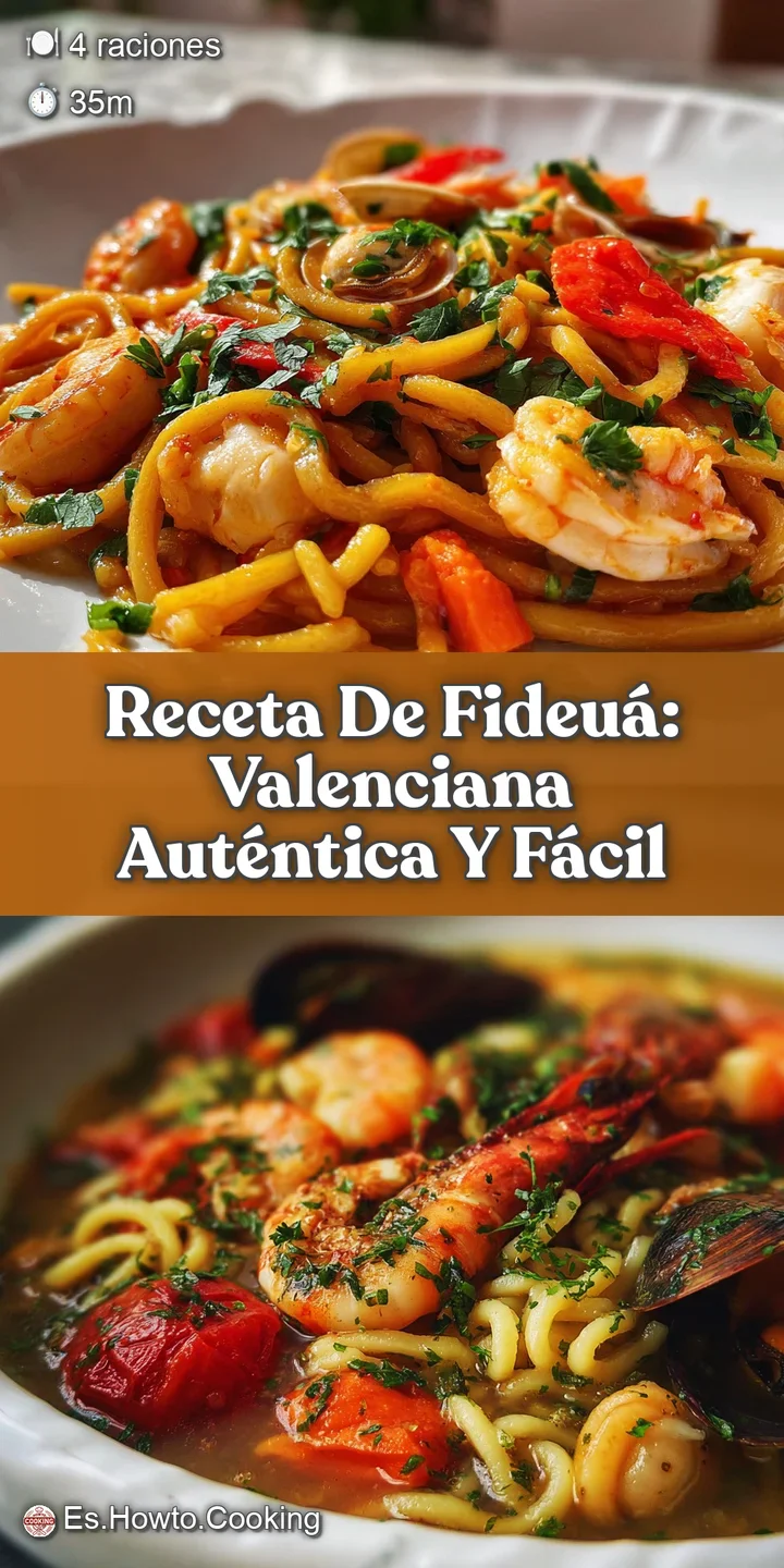 Close-up of toasted noodles and succulent seafood in fideu&agrave;. Steam rises, suggesting a hot, flavorful meal with ocean fres...