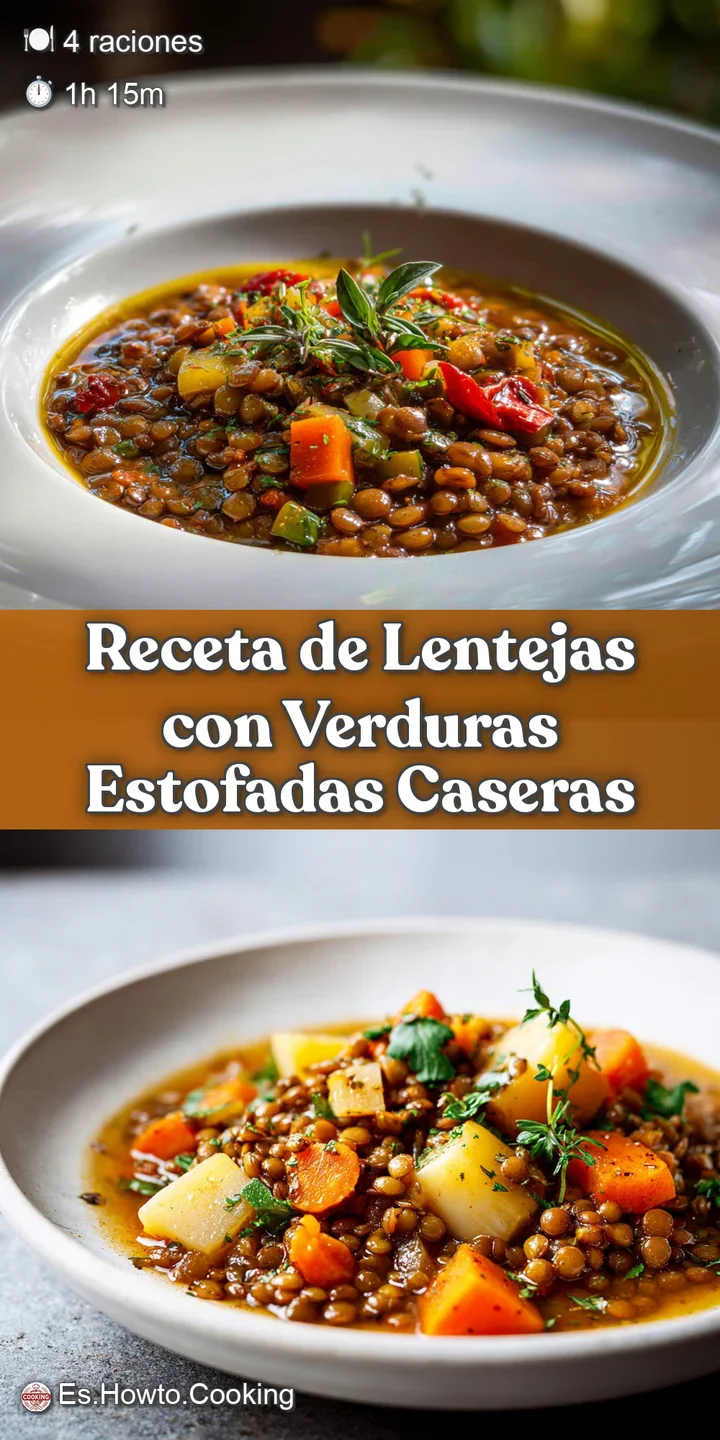 Close-up of simmering lentils and tender vegetables. Deep earthy colors with visible steam, conveying warmth and delicious...