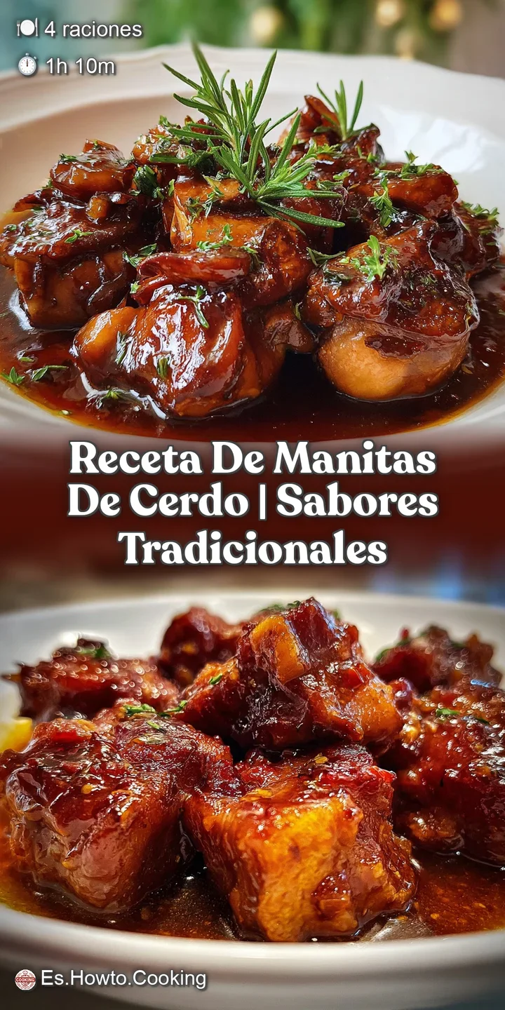 Close-up of tender pork trotters in a luscious, dark sauce. Hints of spice and herbs create a tempting, savory image.