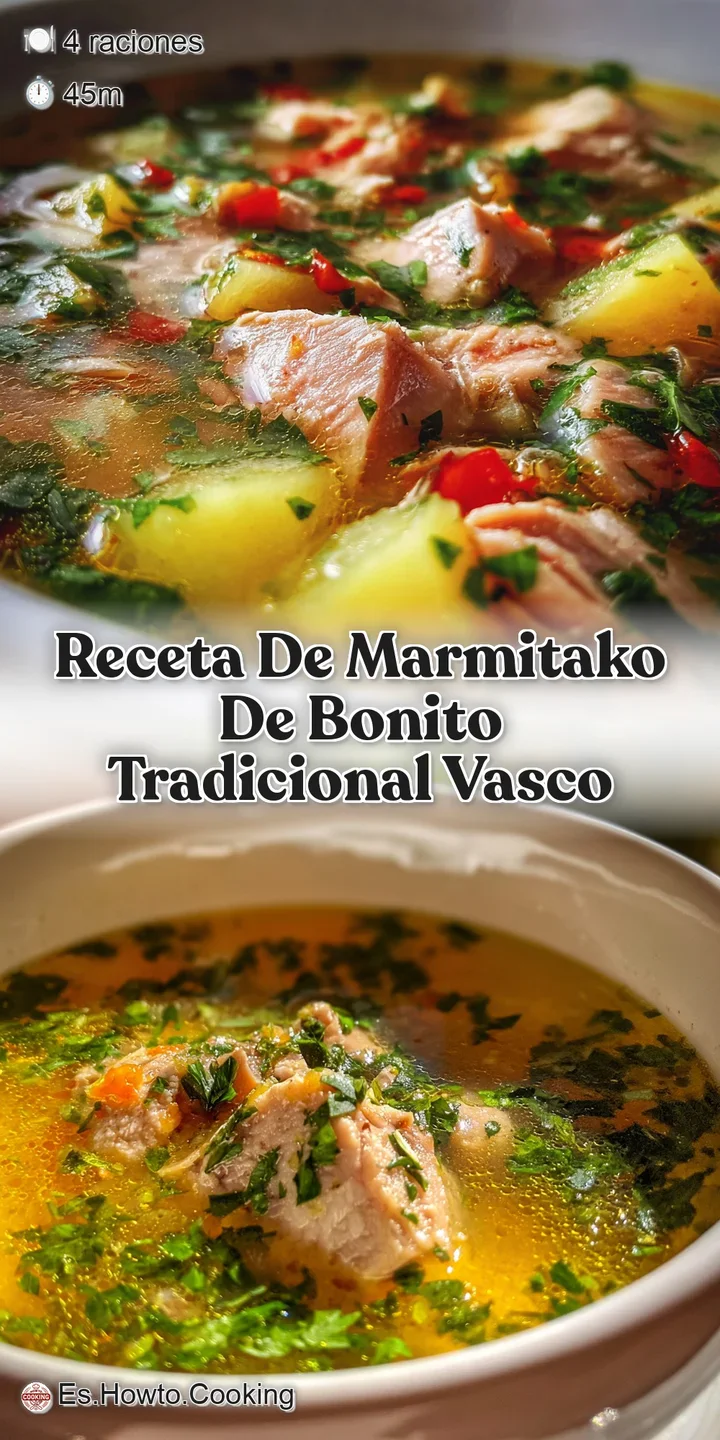 Close-up of chunky, rustic marmitako. You can see the steam rising from the hearty, flavorful fish and vegetable stew.