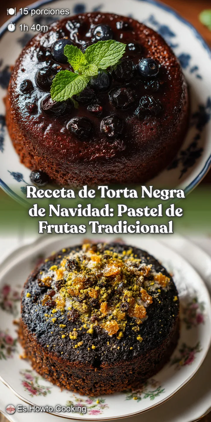 Close-up of a luscious, dark Christmas cake. Candied fruit jewels sparkle on the glossy surface, promising rich, deep flavor.