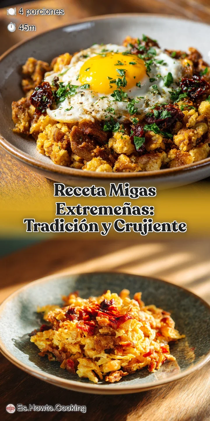 Close-up reveals the coarse texture of migas with glistening bits of fried bread and rich pops of color.