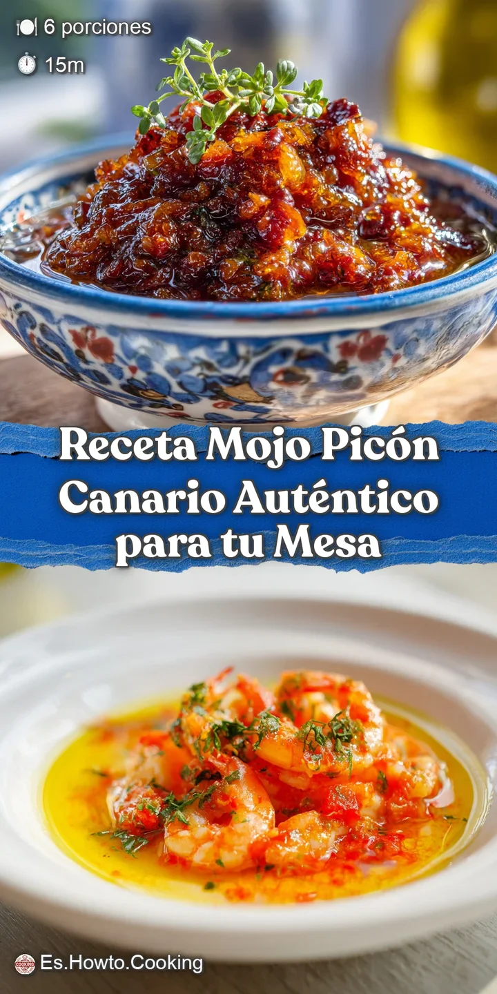 Deep red Mojo Pic&oacute;n sauce, slightly chunky texture, and glistening with oil. Hints of peppers and spices create a rich, ar...