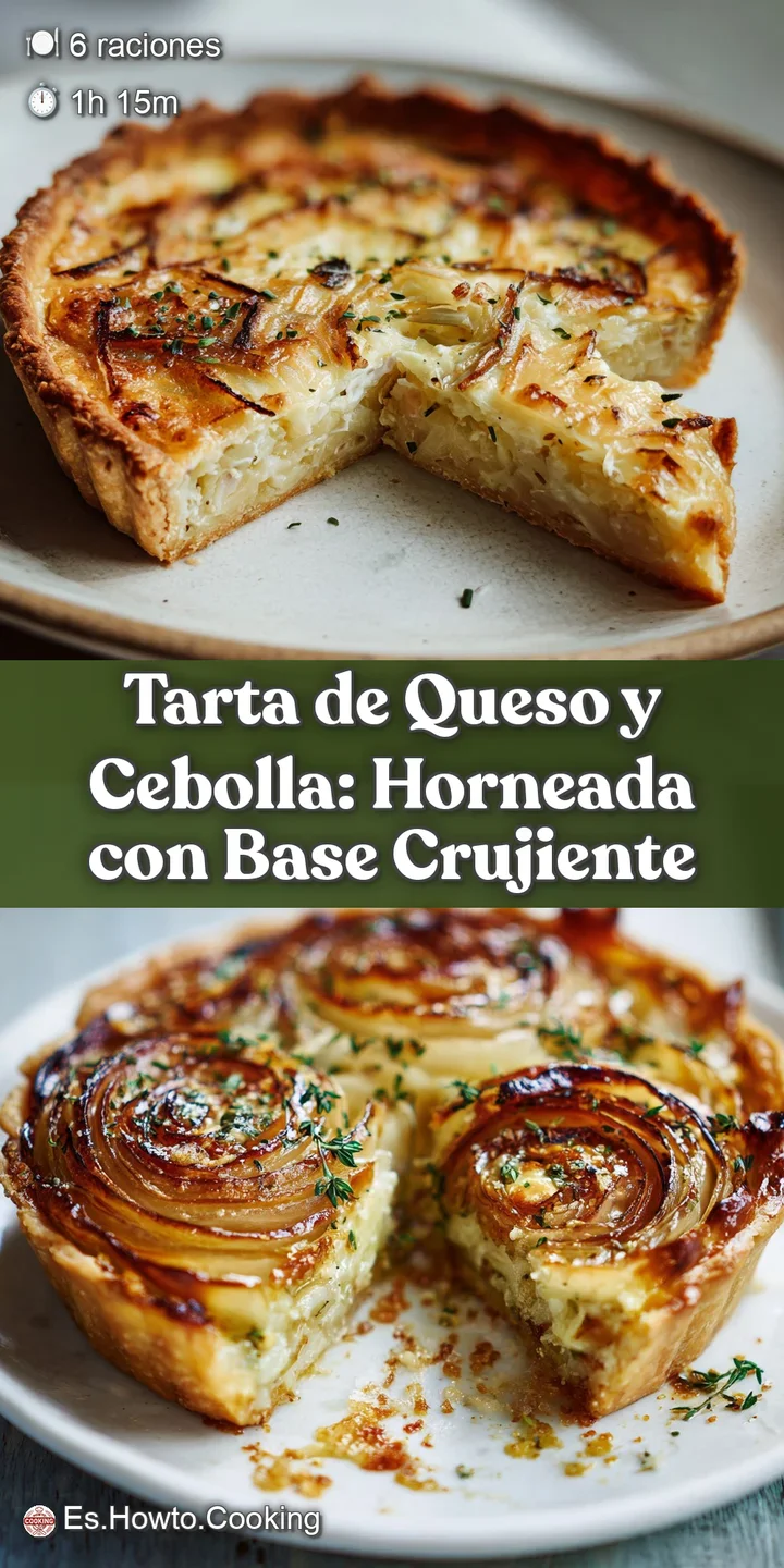Close-up of a cheese and onion tart: the blistered, bubbling surface hints at savory, creamy, caramelized flavors. A golde...
