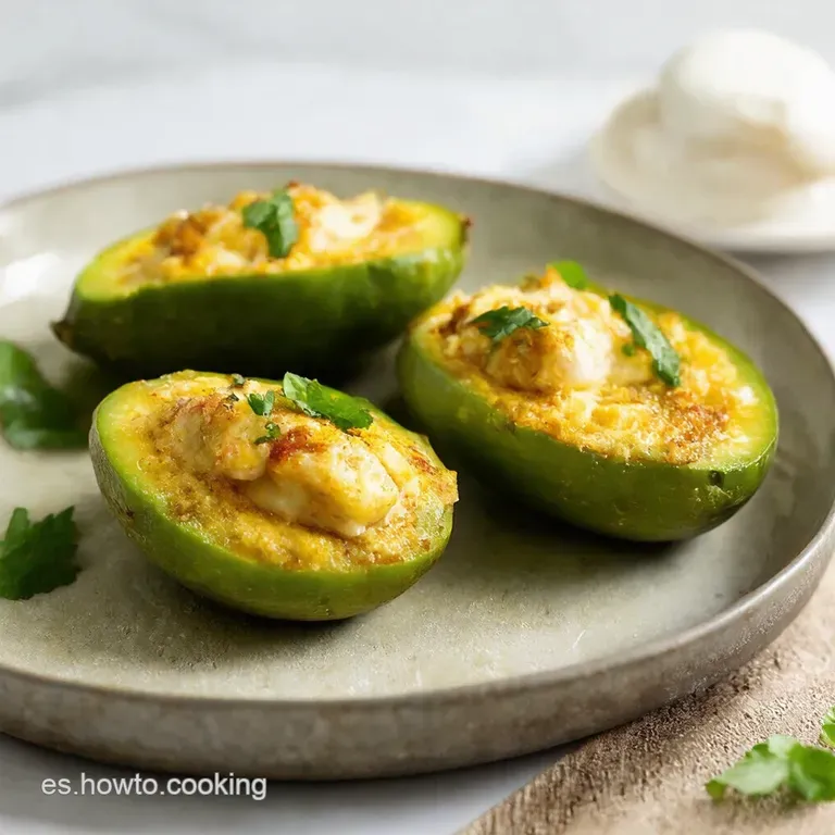 Aguacates Rellenos de Gamb&oacute;n con Salsa Brava