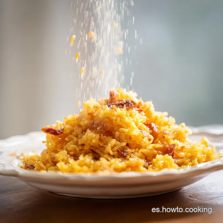 Elegant plated paella; saffron rice glistens, topped with shrimp & parsley sprig. A bright lemon wedge adds a pop of color...