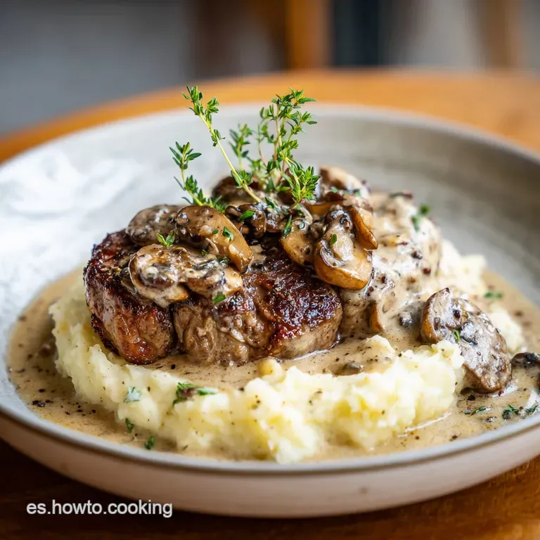 Bistec con Salsa de Champi&ntilde;ones y Pur&eacute; Tierno