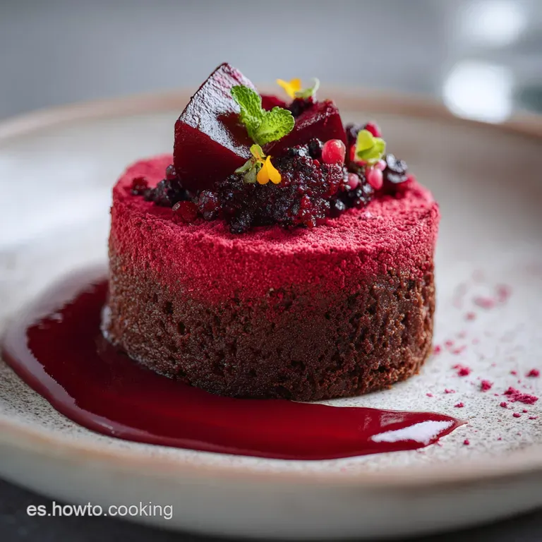 Slice of moist, dark cake with a swirl of cream cheese frosting, garnished with cocoa powder and fresh raspberries on a wh...