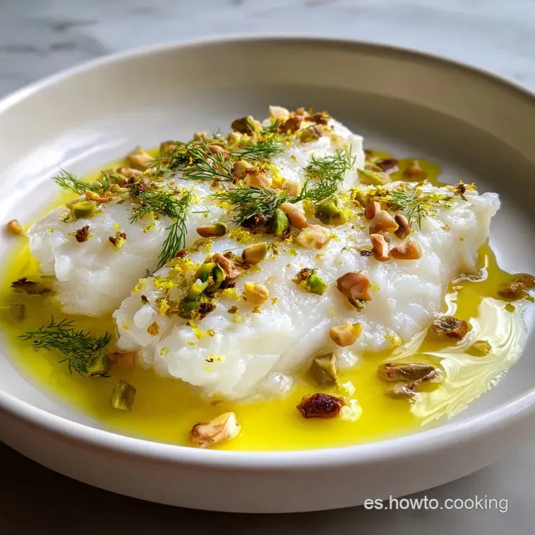Elegant quenelle of smooth, ivory brandade topped with vibrant green parsley, served alongside crusty bread slices on a wh...
