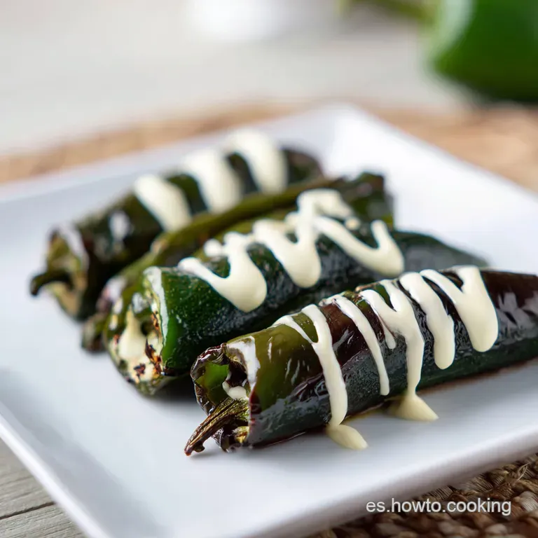 Dos calabacitas rellenas dispuestas sim&eacute;tricamente en plato cer&aacute;mico, decoradas con crema fluida y cilantro fresco.