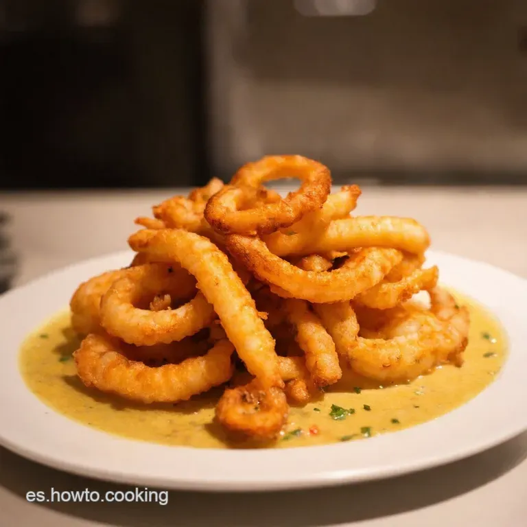 Calamares Fritos Crujientes Con Tr&iacute;o De Salsas Explosivas presentation