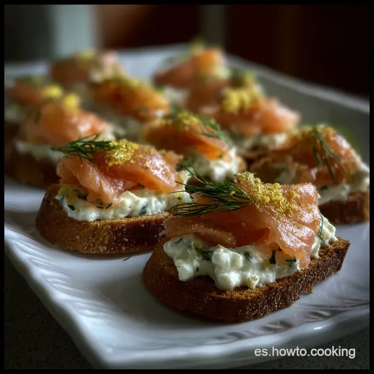 Elegant plate showcasing several canap&eacute;s with a glossy citrus cream filling, contrasting textures of crisp bases and smoot...