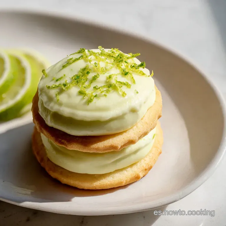 Rebanada cuadrada de crema blanca y galletas, servida en plato blanco con una hoja de menta y gotas de lim&oacute;n fresco.