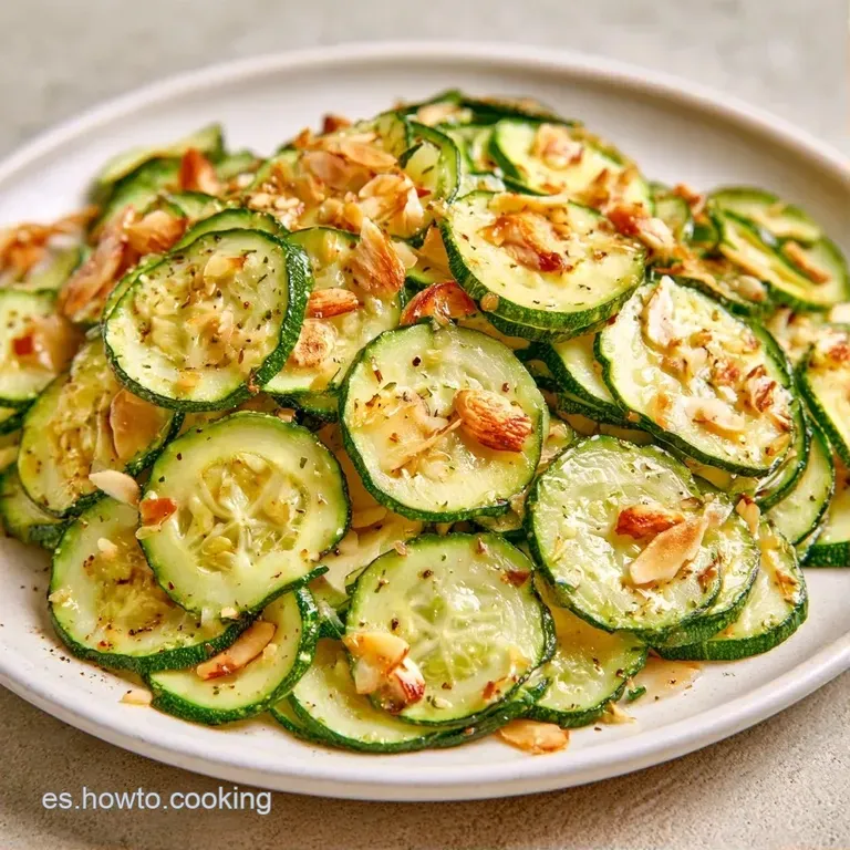 Elegante disposición de calabacín verde translúcido decorado con virutas de queso blanco y hojas de albahaca vibrante.