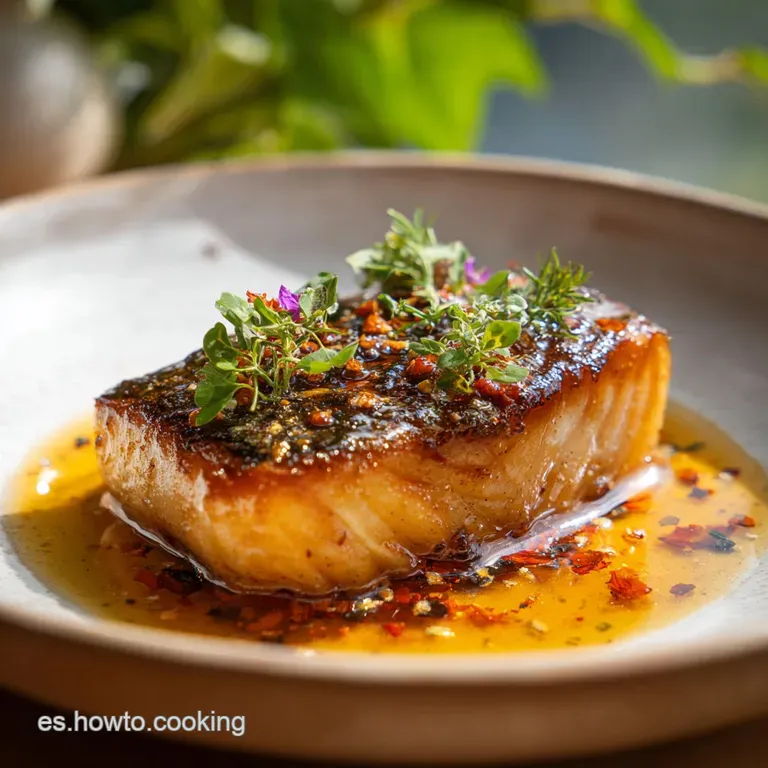 Elegantly arranged, marinated fish pieces resting on a crisp lettuce leaf with vibrant red pepper slices, a culinary invit...