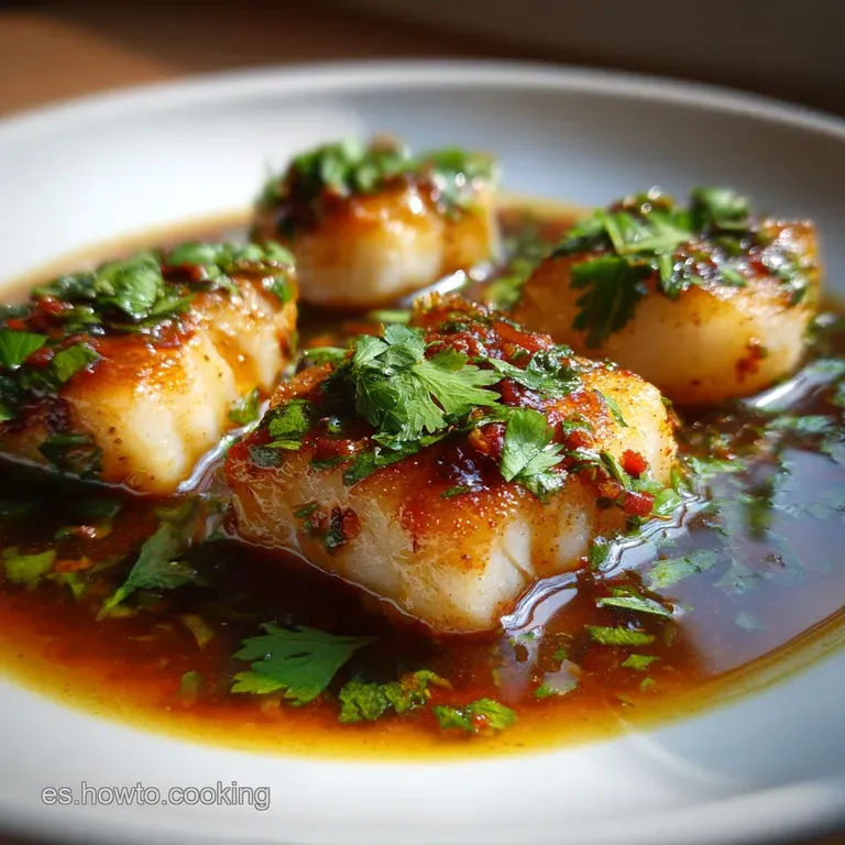 Elegant plate featuring tender cocochas bathed in emerald green sauce, garnished with parsley, hinting at a light, savory ...