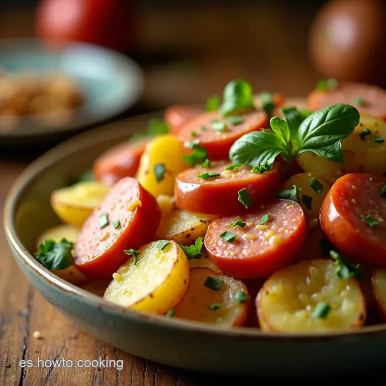 El Secreto De Baviera Ensalada Tibia De Patatas Salchicha Ahumada Y Vinagreta De Mostaza presentation