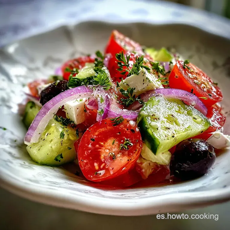 A bright plate of Ensalada campera with a generous drizzle of olive oil. Notice the contrasting textures of soft potato an...