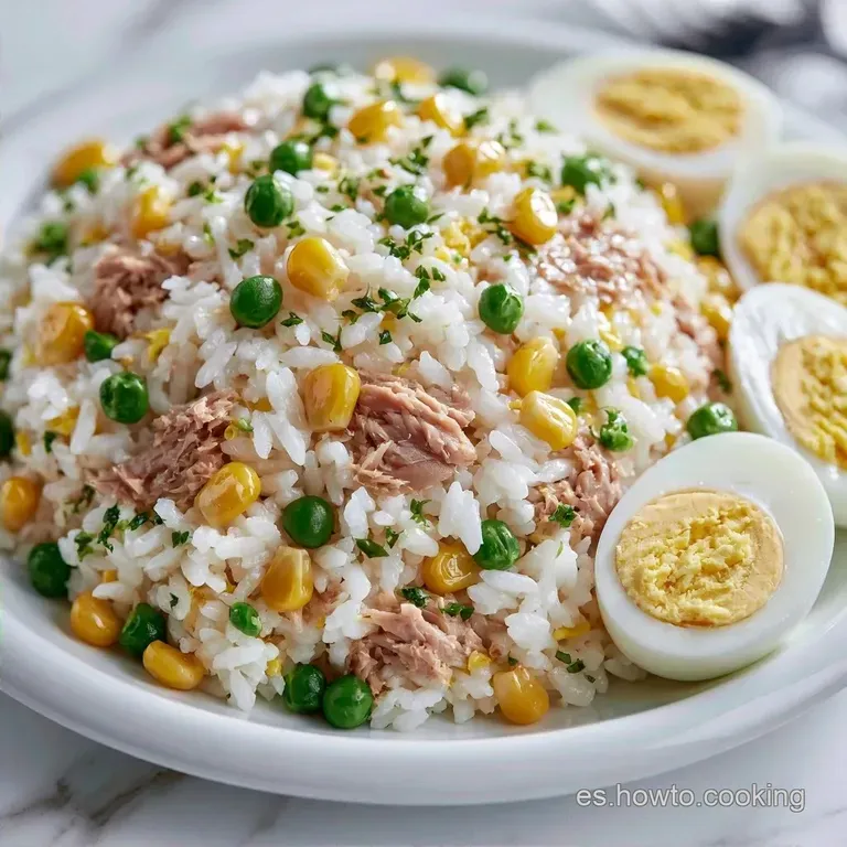 Ensalada de Arroz Atún y Huevo con Maíz