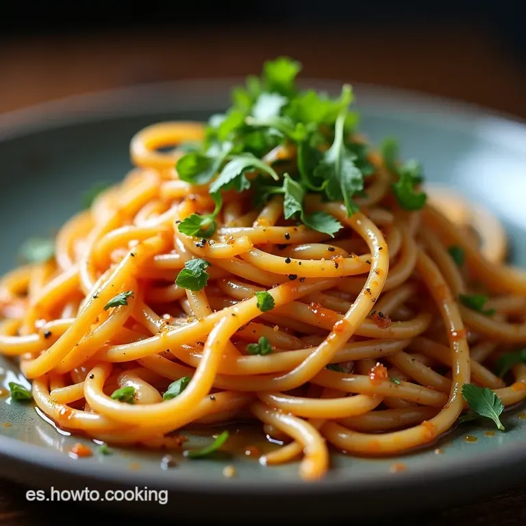 Salteado Maestro de Fideos Chinos Lo Mein con Tiras de Res y Jard&iacute;n Crujiente