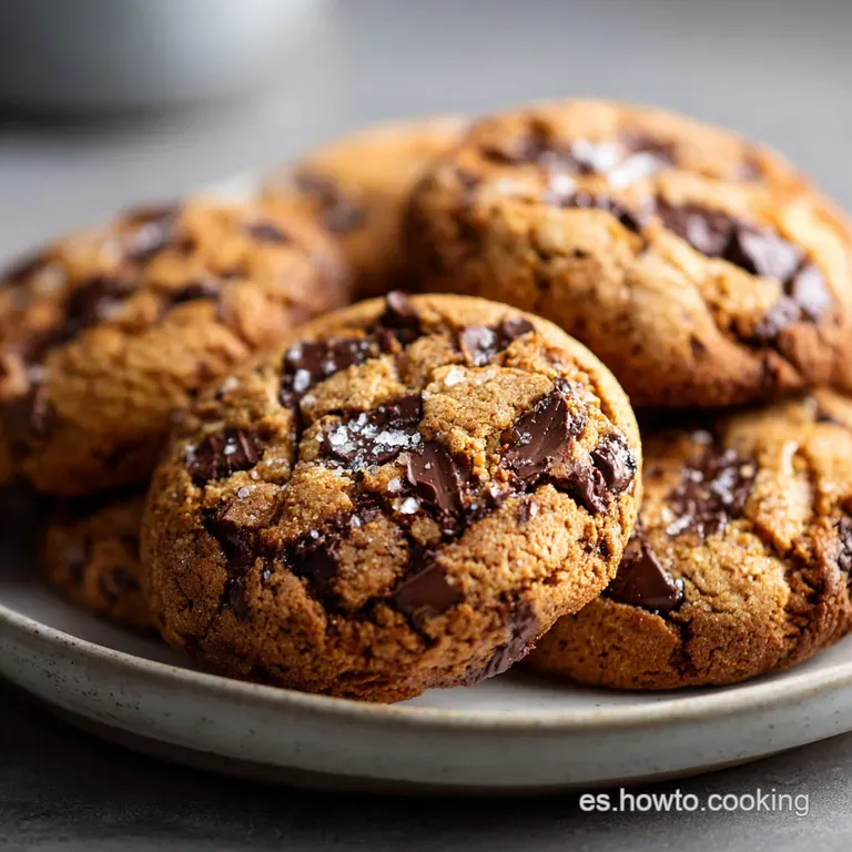 Stack of freshly baked chocolate chip cookies on a plate, showing soft, chewy centers and visibly melted chocolate chips.