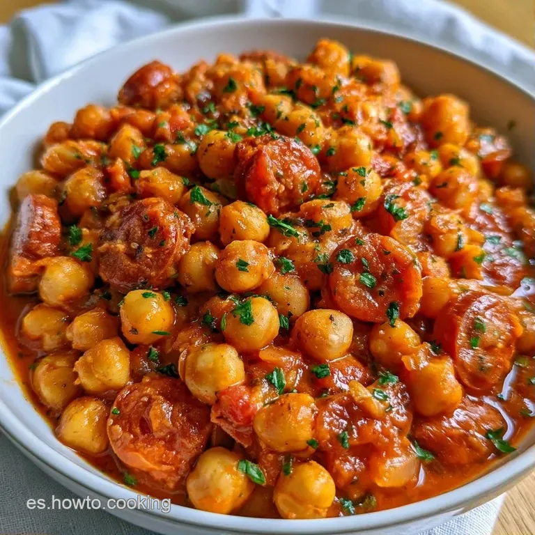Plato blanco con legumbres doradas bañadas en una salsa brillante, acompañadas de trozos de zanahoria y pimiento rojo.