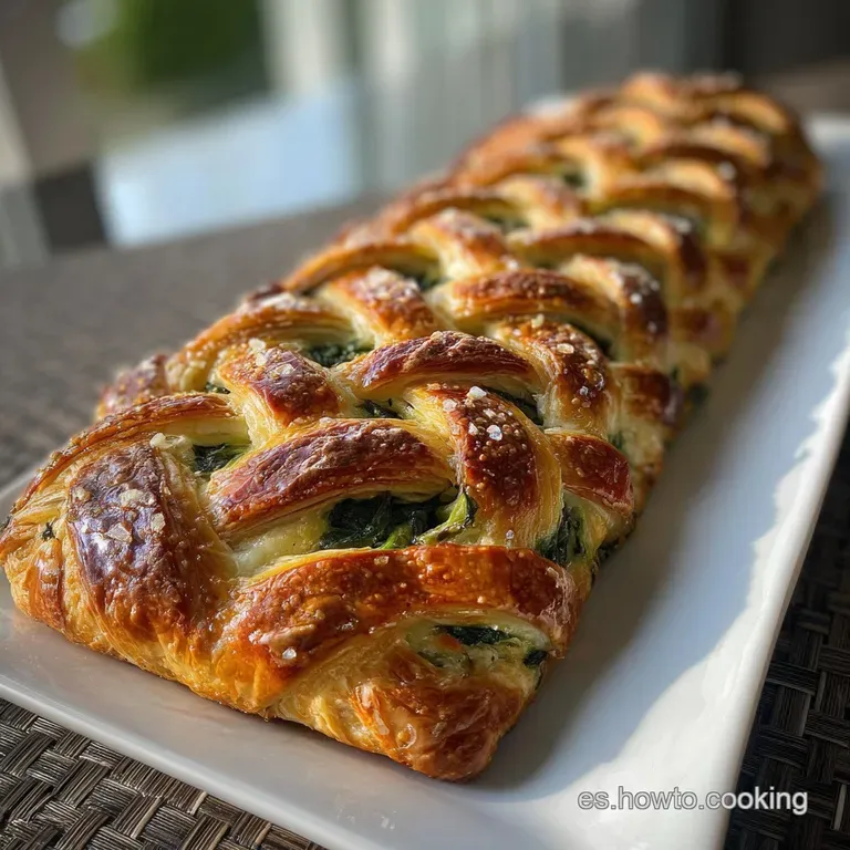 A slice of savory puff pastry pie with a rich, creamy center glistens on a white plate, inviting and delicious with a side...