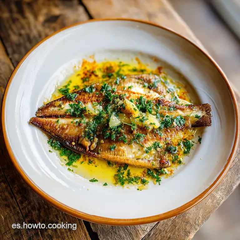 Delicate sole meuni&egrave;re elegantly plated, lemon slice perched atop, with a side of bright green asparagus spears and golden...