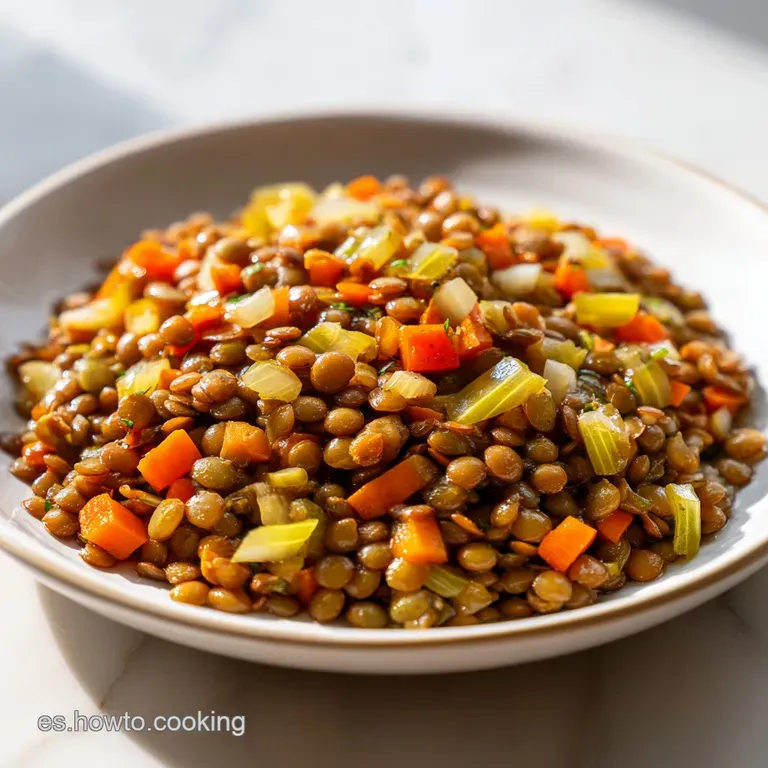 Rustic bowl filled with vibrant lentil stew. Cilantro sprig provides a fresh green pop against the dark, rich broth.